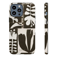 Floral Block Print Tough Phone Case — Black & White Botanical Protective Cover