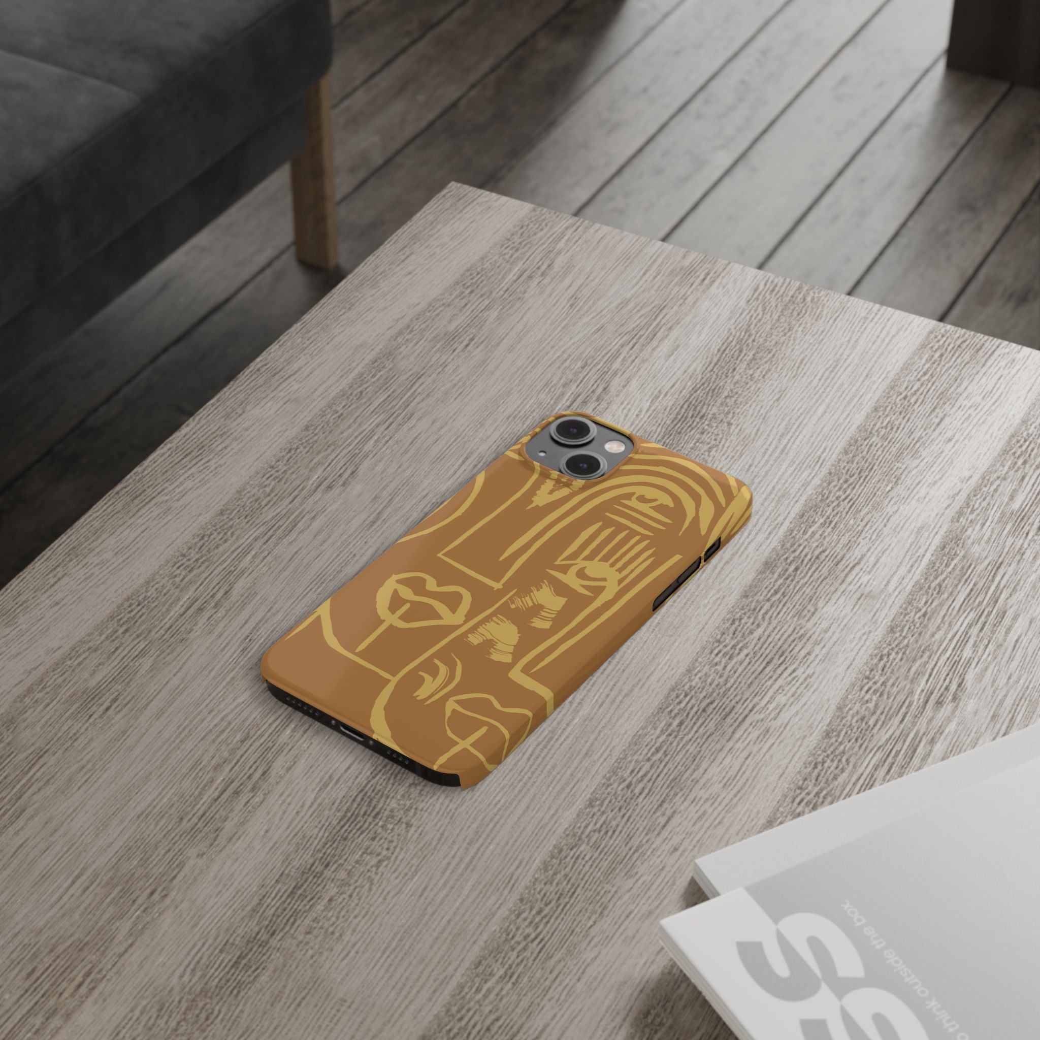 Abstract Face Line Art Slim Phone Case | Minimalist Brown Sketch