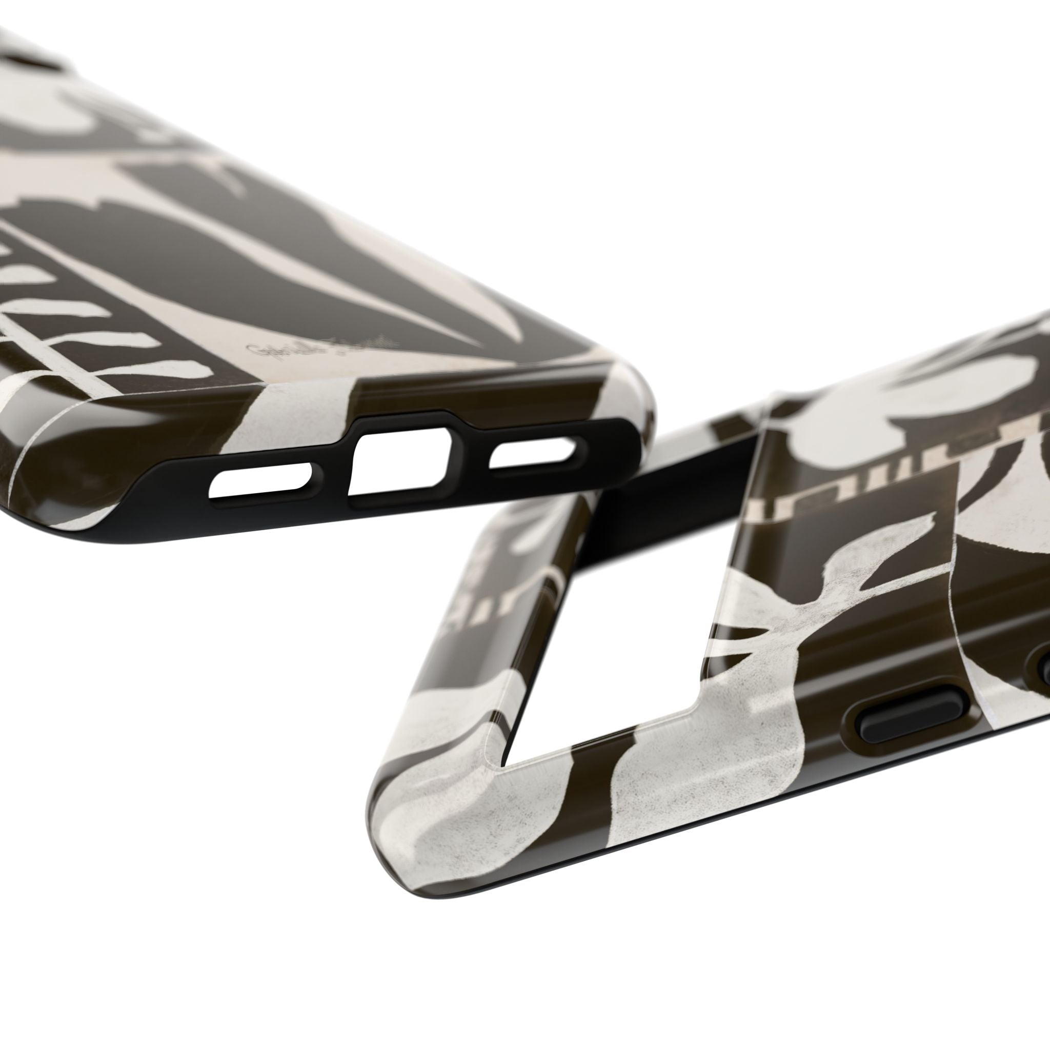 Floral Block Print Tough Phone Case — Black & White Botanical Protective Cover