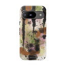 Watercolor Ink Splash Tough Phone Case — Abstract Olive, Blush & Charcoal Protective Cover
