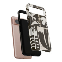 Floral Block Print Tough Phone Case — Black & White Botanical Protective Cover