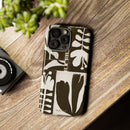 Floral Block Print Tough Phone Case — Black & White Botanical Protective Cover