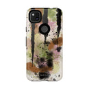 Watercolor Ink Splash Tough Phone Case — Abstract Olive, Blush & Charcoal Protective Cover
