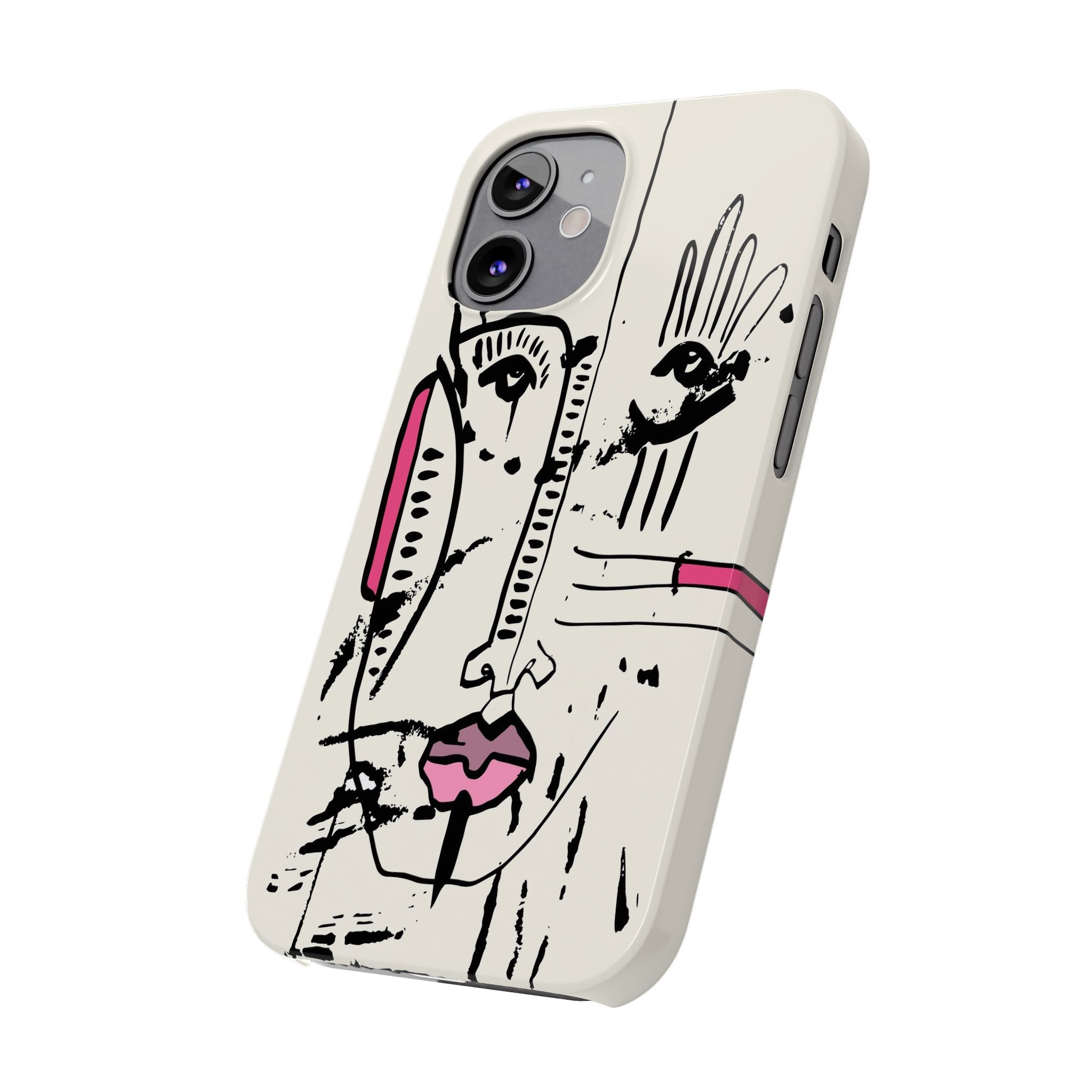 Abstract Face Line Art Slim Phone Case | Minimal Pink Accent