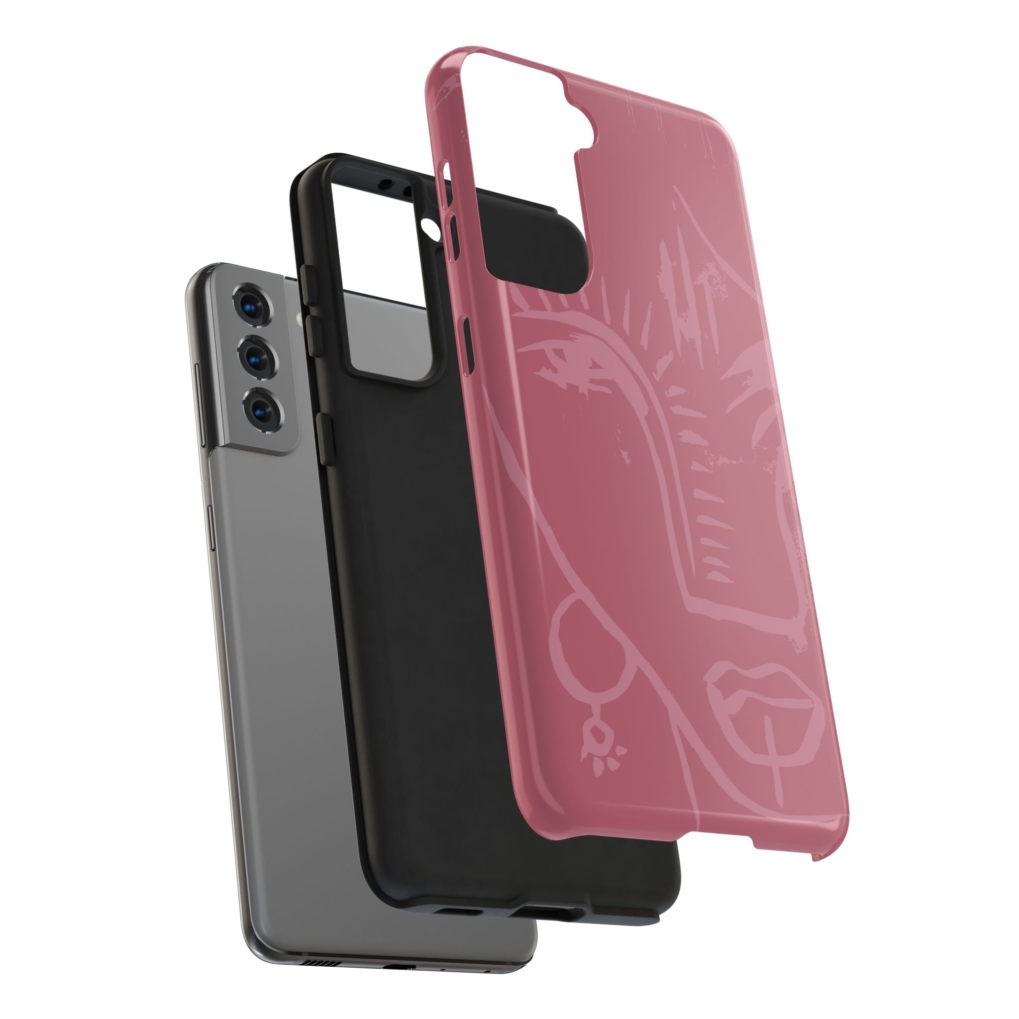 Abstract Line Face Tough Phone Case | Blush Pink Minimalist Art