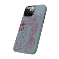 Abstract Line Face Slim Phone Case | Minimalist Portrait, Dusty Blue & Rose