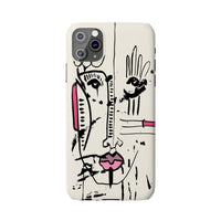 Abstract Face Line Art Slim Phone Case | Minimal Pink Accent