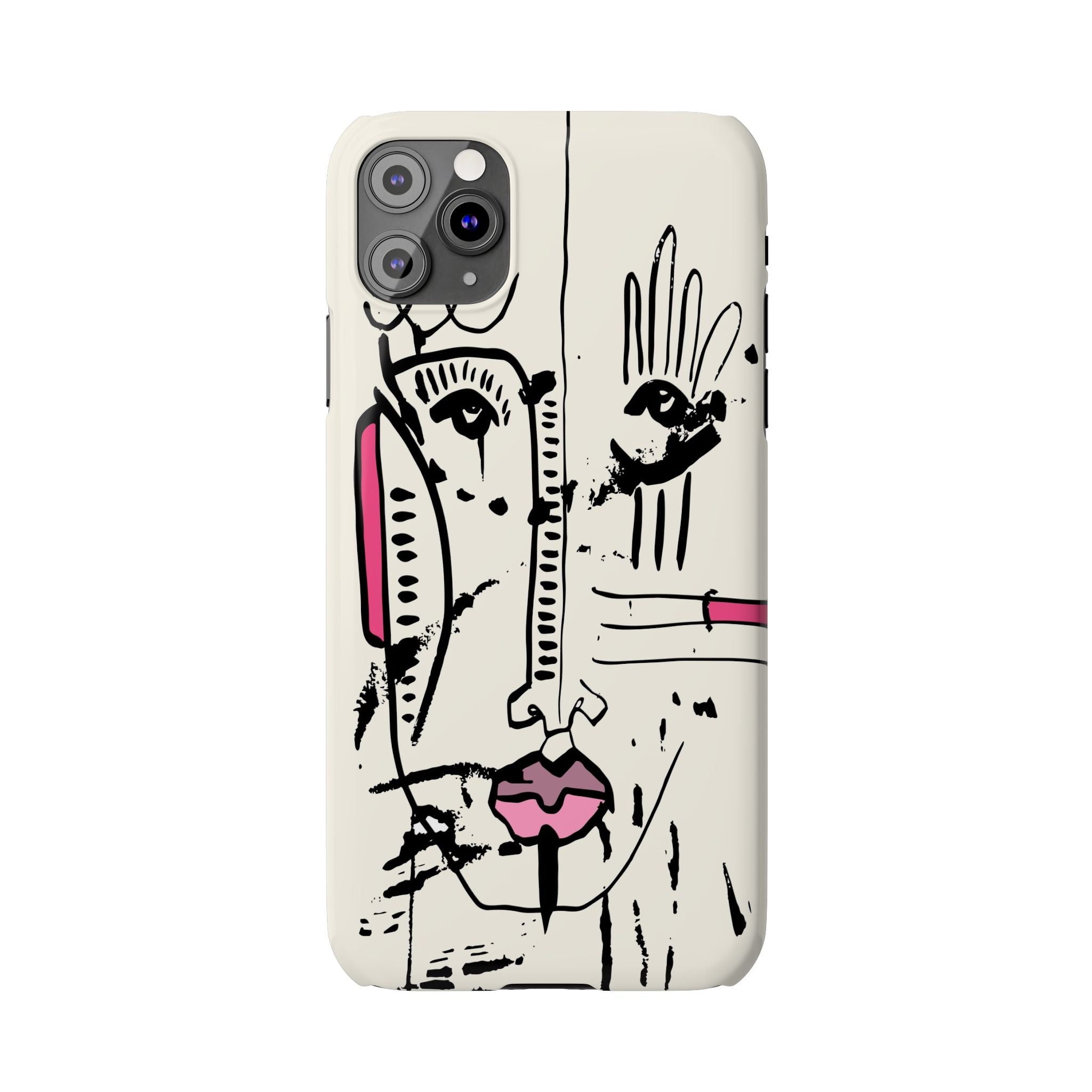 Abstract Face Line Art Slim Phone Case | Minimal Pink Accent