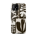 Floral Block Print Tough Phone Case — Black & White Botanical Protective Cover