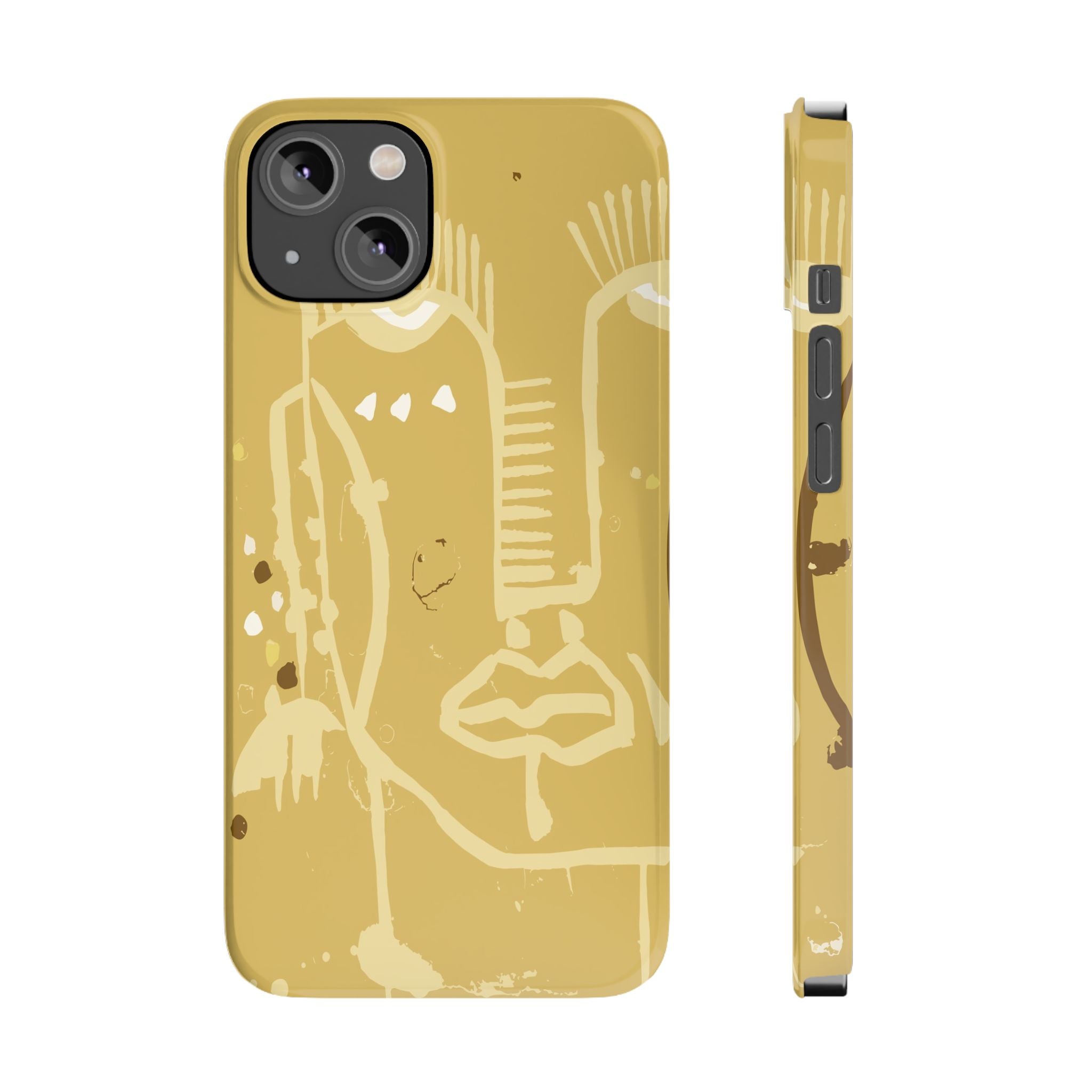 Abstract Line Face Slim Phone Case | Minimalist Art, Mustard Yellow