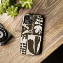 Floral Block Print Tough Phone Case — Black & White Botanical Protective Cover
