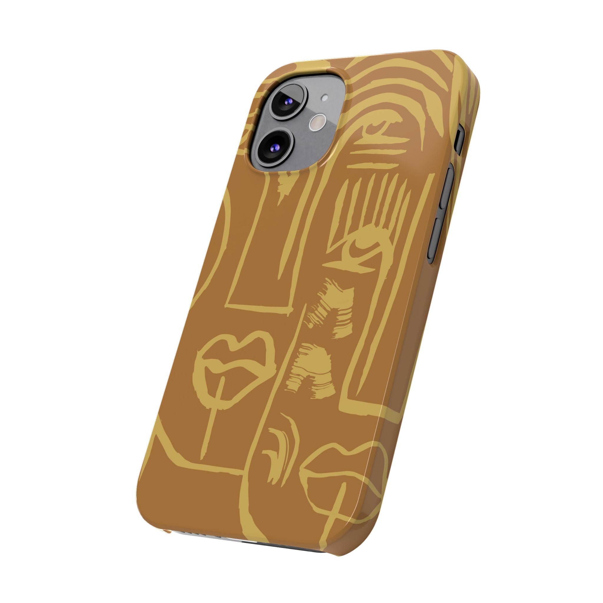 Abstract Face Line Art Slim Phone Case | Minimalist Brown Sketch