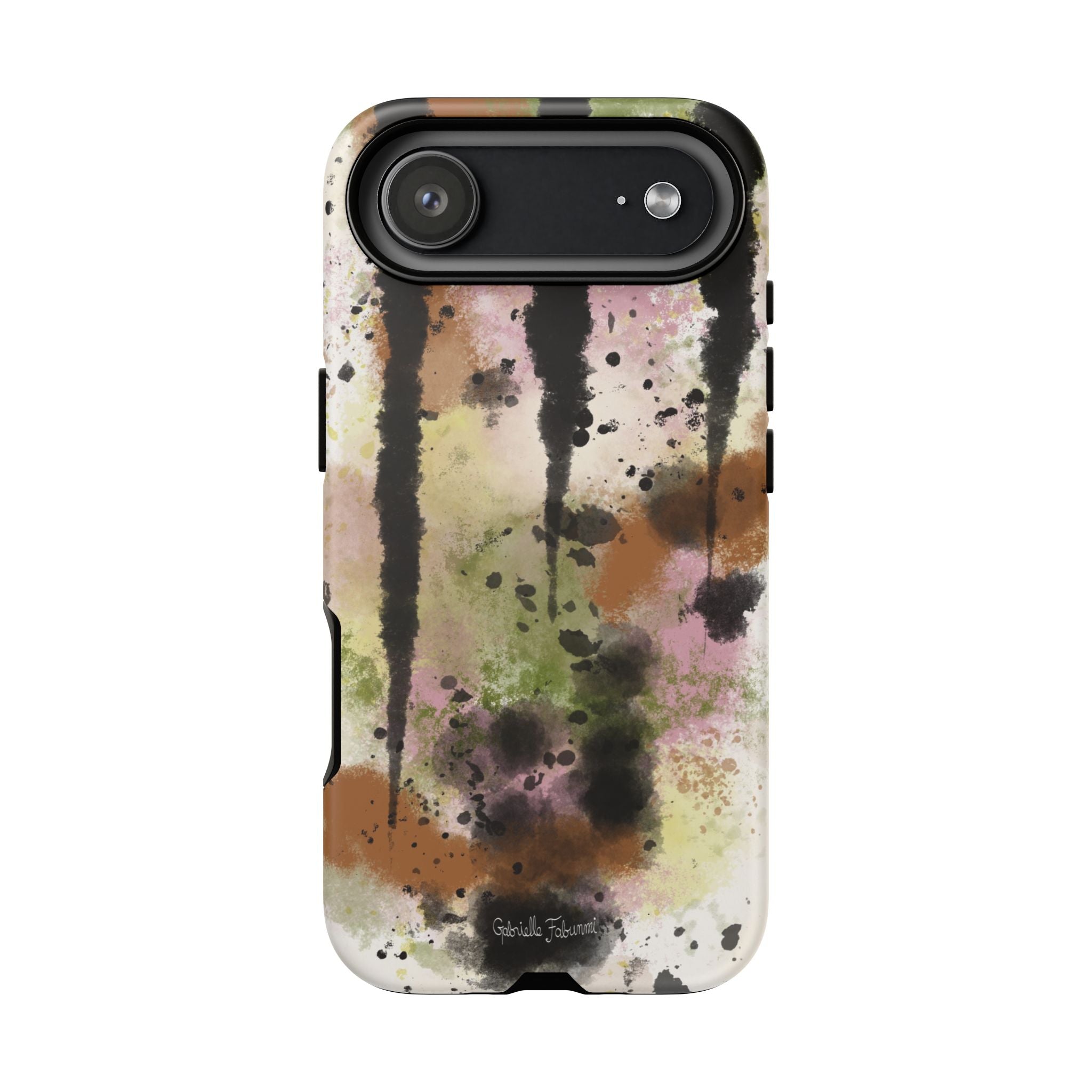 Watercolor Ink Splash Tough Phone Case — Abstract Olive, Blush & Charcoal Protective Cover