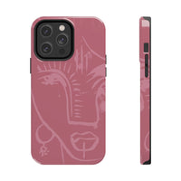 Abstract Line Face Tough Phone Case | Blush Pink Minimalist Art