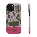 Slim Phone Case — Retro Monstera Plant Pink Green Botanical Design
