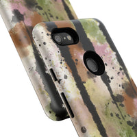 Watercolor Ink Splash Tough Phone Case — Abstract Olive, Blush & Charcoal Protective Cover