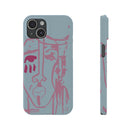 Abstract Line Face Slim Phone Case | Minimalist Portrait, Dusty Blue & Rose