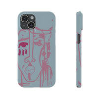 Abstract Line Face Slim Phone Case | Minimalist Portrait, Dusty Blue & Rose