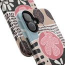 Abstract Floral Magnetic Phone Case — Impact-Resistant Protective Cover with Pink & Teal Collage Design