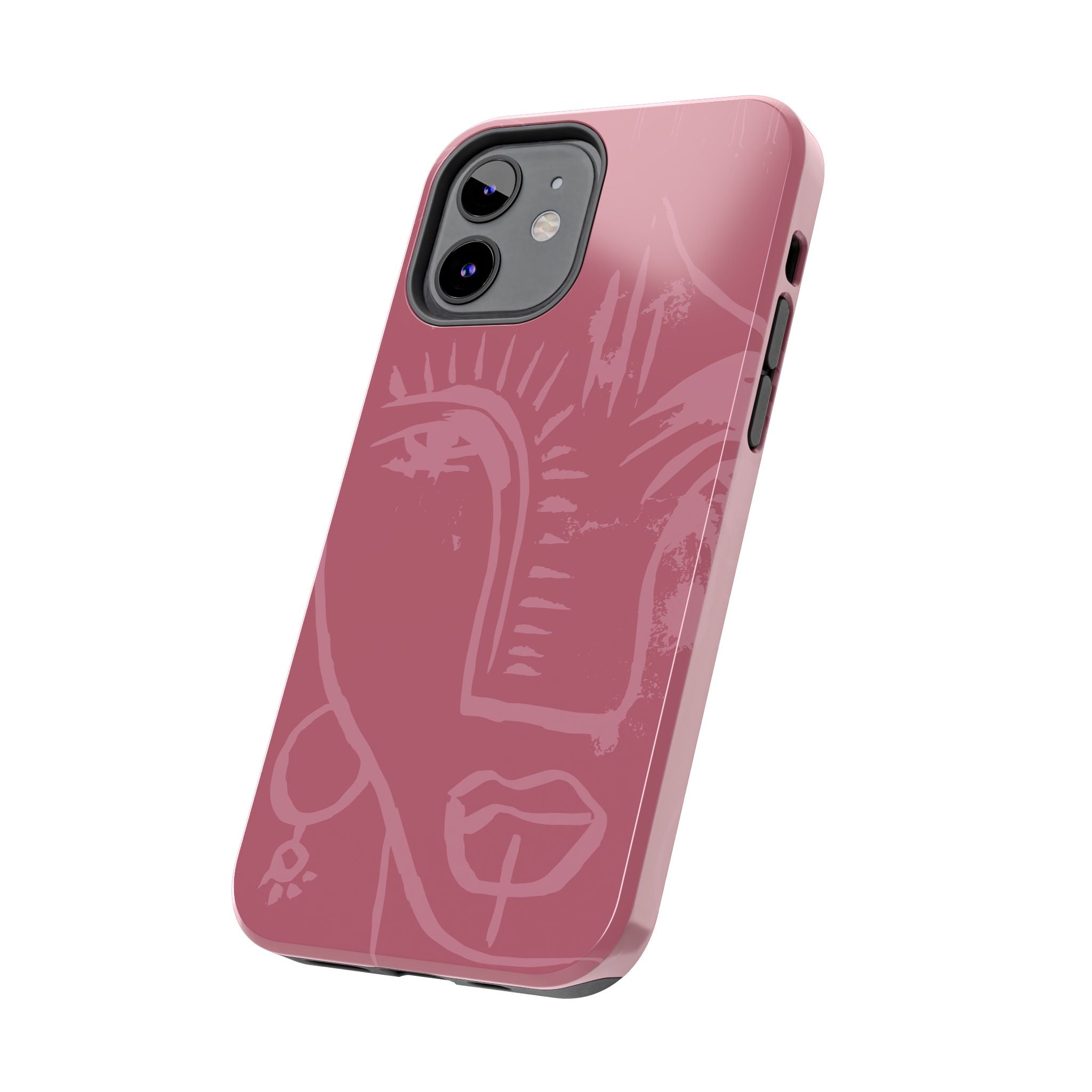 Abstract Line Face Tough Phone Case | Blush Pink Minimalist Art