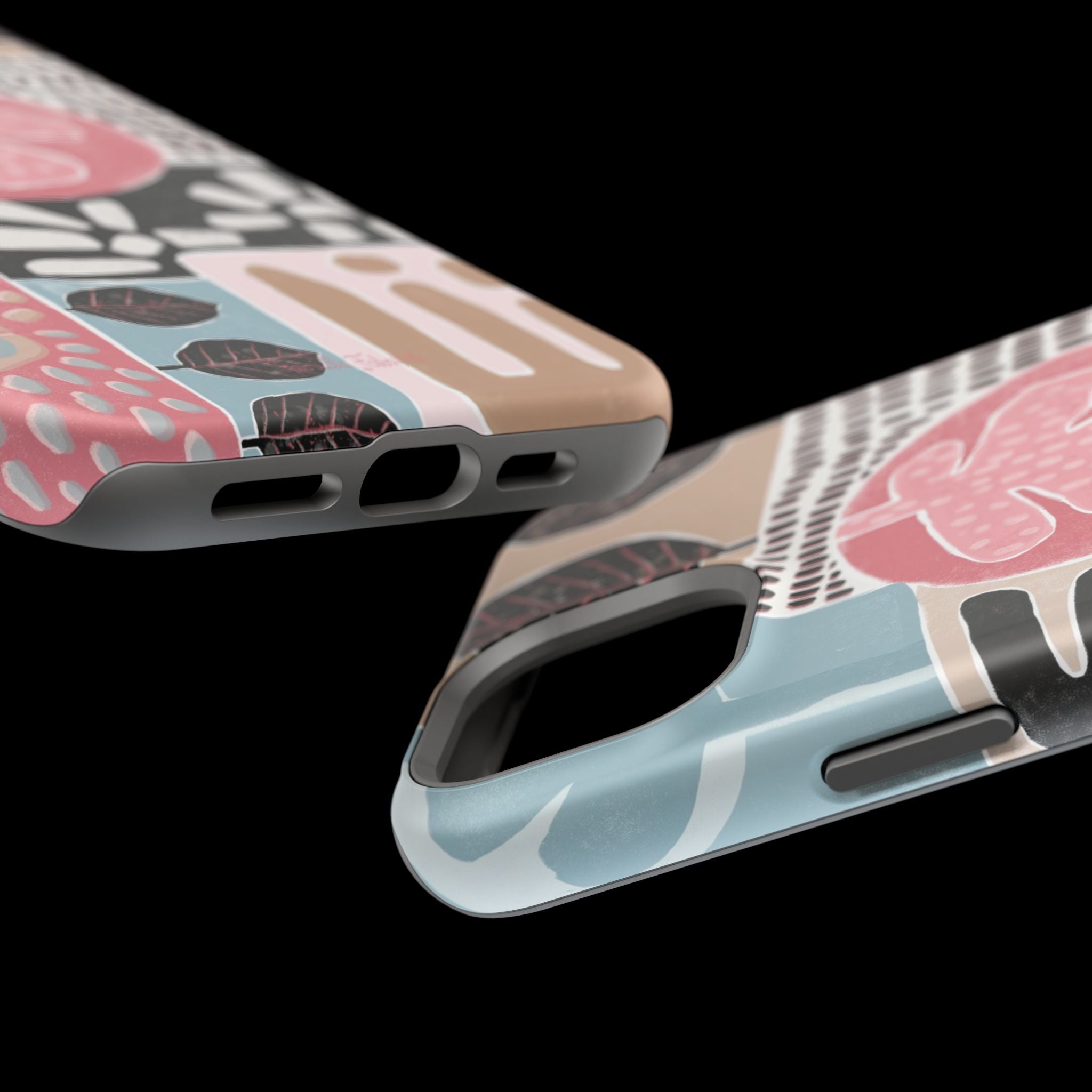 Abstract Floral Magnetic Phone Case — Impact-Resistant Protective Cover with Pink & Teal Collage Design