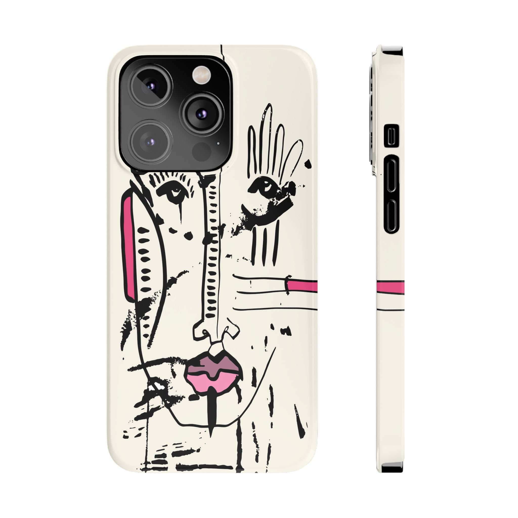 Abstract Face Line Art Slim Phone Case | Minimal Pink Accent
