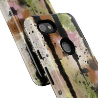Watercolor Ink Splash Tough Phone Case — Abstract Olive, Blush & Charcoal Protective Cover