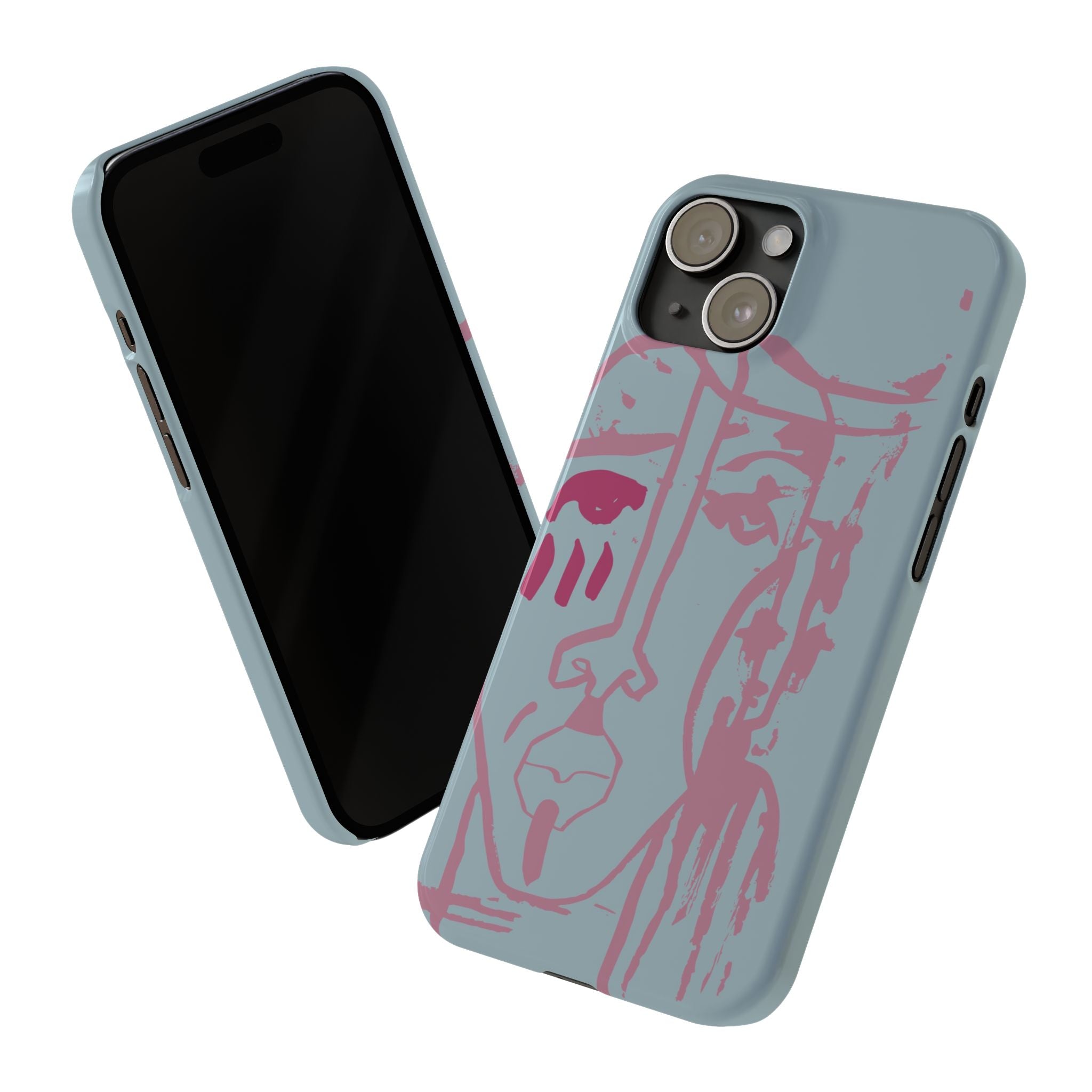 Abstract Line Face Slim Phone Case | Minimalist Portrait, Dusty Blue & Rose