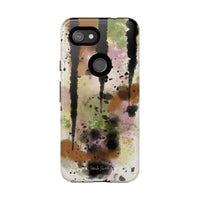 Watercolor Ink Splash Tough Phone Case — Abstract Olive, Blush & Charcoal Protective Cover
