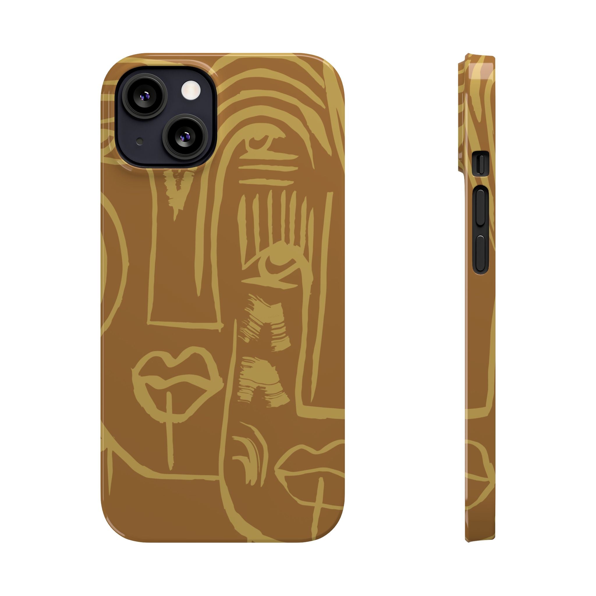 Abstract Face Line Art Slim Phone Case | Minimalist Brown Sketch