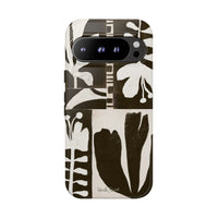 Floral Block Print Tough Phone Case — Black & White Botanical Protective Cover