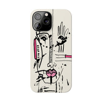 Abstract Face Line Art Slim Phone Case | Minimal Pink Accent
