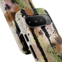 Watercolor Ink Splash Tough Phone Case — Abstract Olive, Blush & Charcoal Protective Cover
