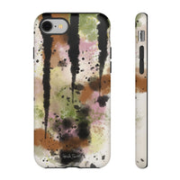 Watercolor Ink Splash Tough Phone Case — Abstract Olive, Blush & Charcoal Protective Cover