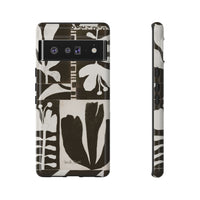Floral Block Print Tough Phone Case — Black & White Botanical Protective Cover
