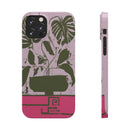 Slim Phone Case — Retro Monstera Plant Pink Green Botanical Design