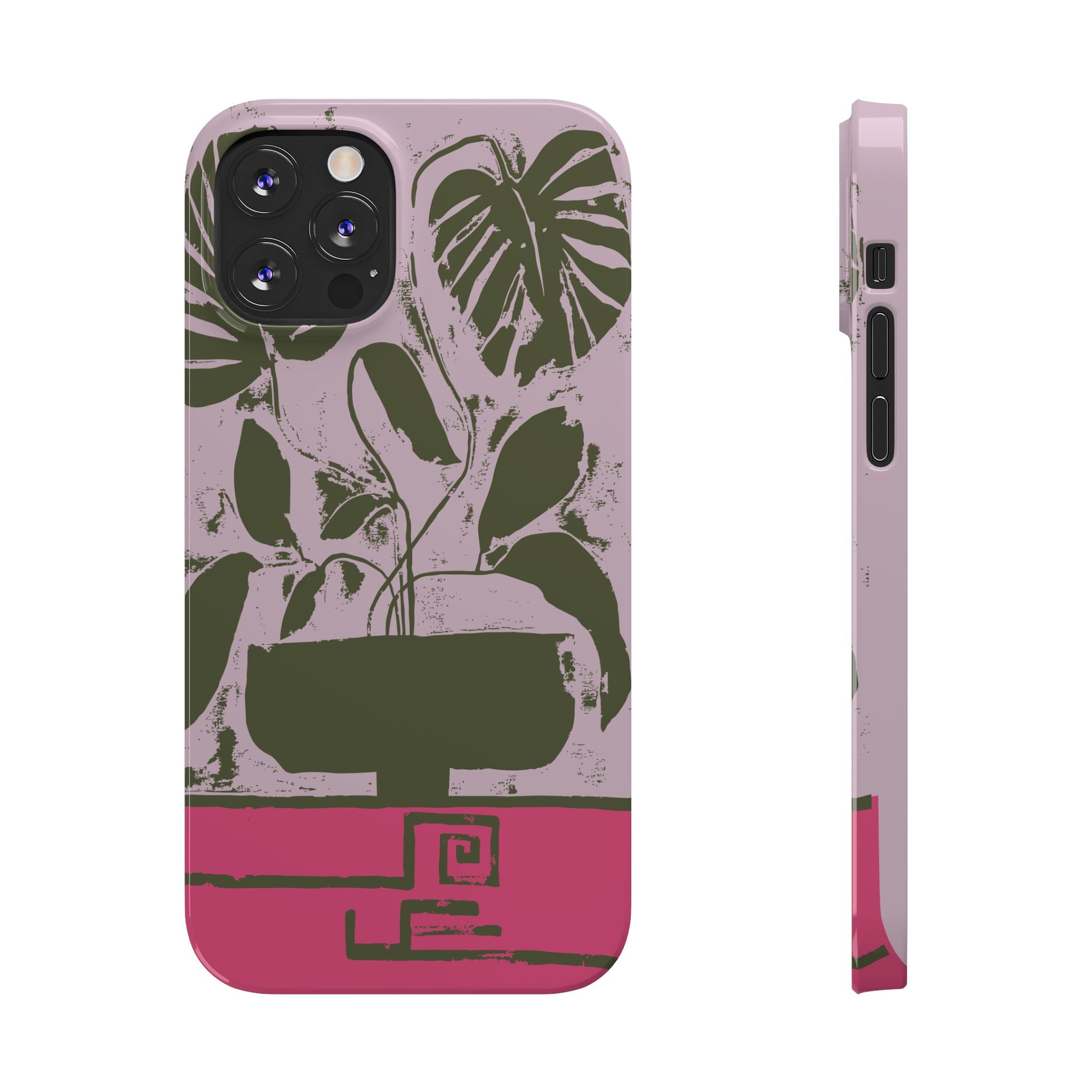 Slim Phone Case — Retro Monstera Plant Pink Green Botanical Design