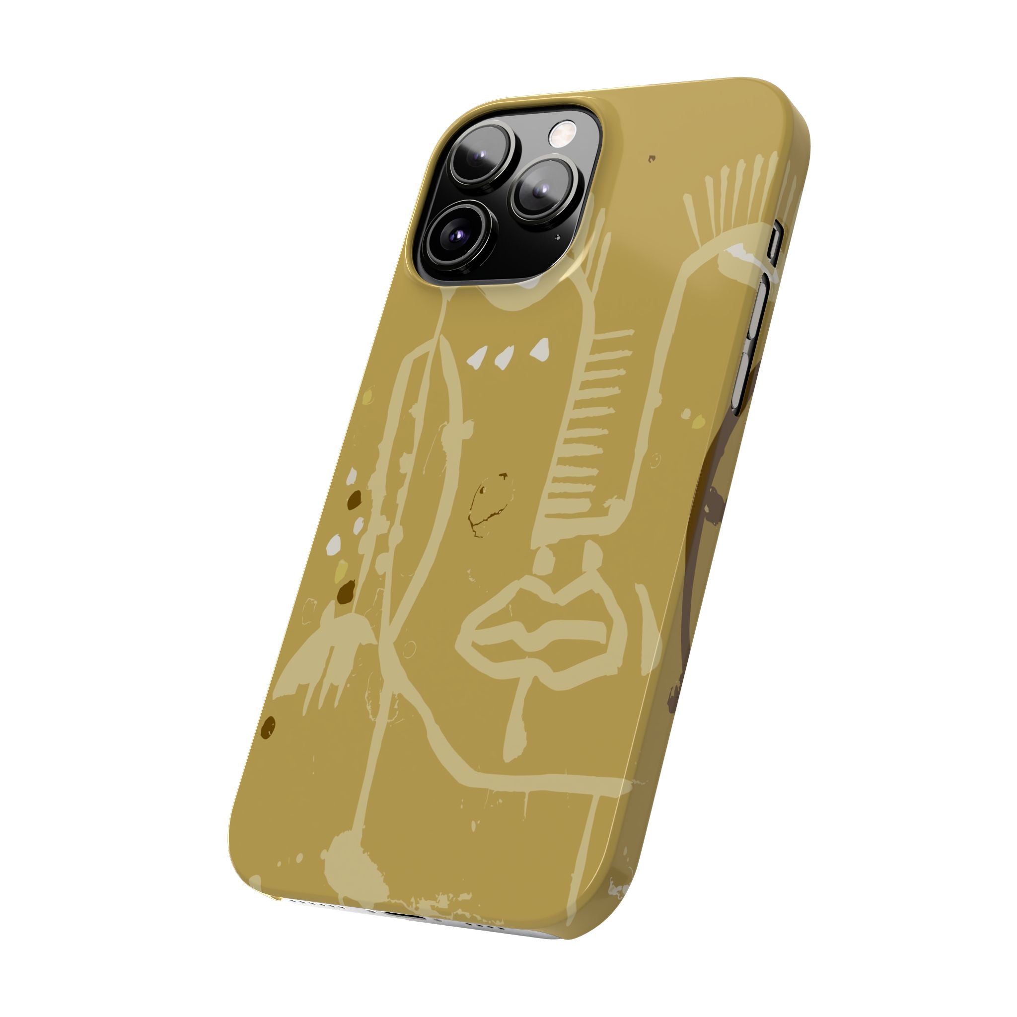 Abstract Line Face Slim Phone Case | Minimalist Art, Mustard Yellow