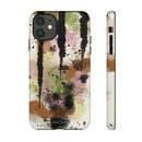 Watercolor Ink Splash Tough Phone Case — Abstract Olive, Blush & Charcoal Protective Cover