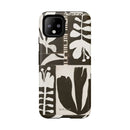 Floral Block Print Tough Phone Case — Black & White Botanical Protective Cover