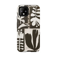 Floral Block Print Tough Phone Case — Black & White Botanical Protective Cover