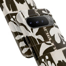 Floral Block Print Tough Phone Case — Black & White Botanical Protective Cover