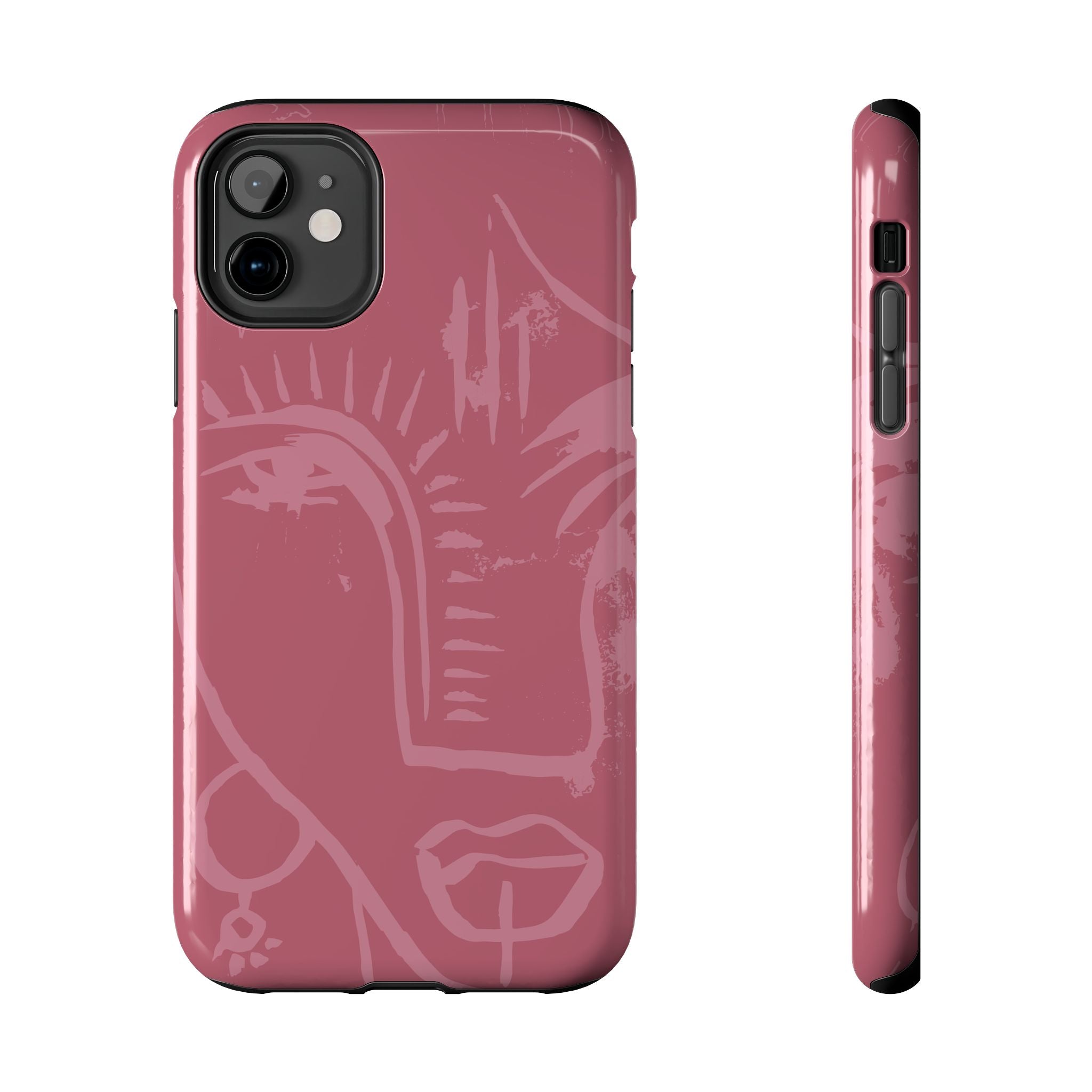Abstract Line Face Tough Phone Case | Blush Pink Minimalist Art