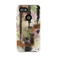 Watercolor Ink Splash Tough Phone Case — Abstract Olive, Blush & Charcoal Protective Cover