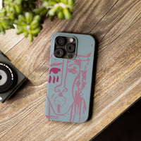 Abstract Line Face Slim Phone Case | Minimalist Portrait, Dusty Blue & Rose
