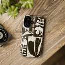 Floral Block Print Tough Phone Case — Black & White Botanical Protective Cover
