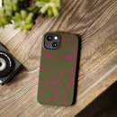 Abstract Face Line Art Slim Phone Case | Olive Green with Magenta Sketch