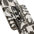 Floral Block Print Tough Phone Case — Black & White Botanical Protective Cover