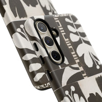 Floral Block Print Tough Phone Case — Black & White Botanical Protective Cover