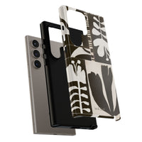 Floral Block Print Tough Phone Case — Black & White Botanical Protective Cover